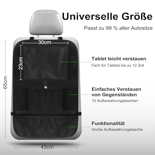 Ezilif Rückenlehnenschutz Auto Kinder Stärke-Upgrade, Autositz Organizer mit 10 Aufbewahrungsbeuteln, Auto Organizer Kinder Leicht Zu Reinigen, Wasserdichter für Rücksitz organizer (1 Stück)