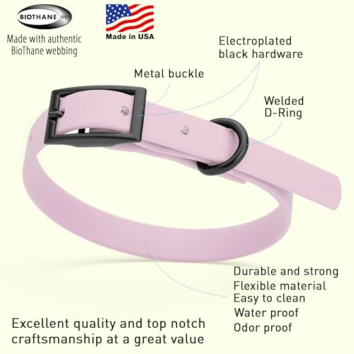 Image of Dogline Biothane Waterproof Dog Collar Strong Coated Nylon Webbing with Black Hardware Odor- Proof for Easy Care Easy to Clean High Performance Fits Small Medium or Large Dogs, Pastel Purple