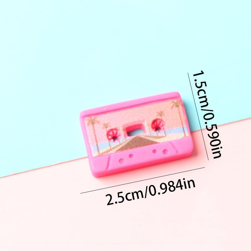 Miniatura 3 de 50 dijes de cinta de casete en miniatura de resina, diseños retro mixtos, accesorios de manualidades de resina para funda de teléfono, decoración de