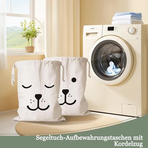 2 Stück Wäschesack mit Kordelzug, 60 X 50cm Wäschebeutel Schmutzwäsche Groß, Baumwolle Aufbewahrungsbeutel mit Kordelzug für Kleidung Spielzeug