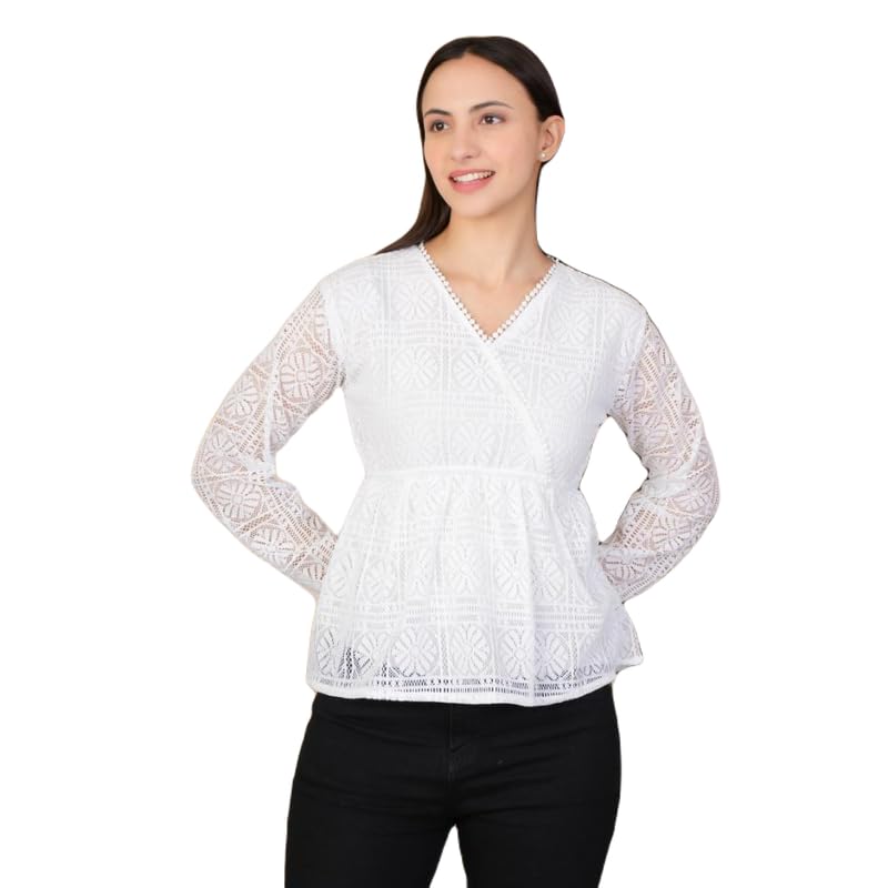 Embroidered Top for Women | Regular Fit | Western | Stylish V Neck Top for Girls & Women | Net | Ideal for Casual, Summer & Day Out Looks --image-37