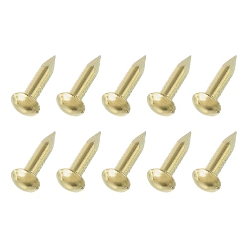 sourcing map 200Pcs Small Hardware Nails, 2.8 x 15mm Brass Round Head Nail Common Finishing Nail for Household Woodworking Picture Hanging DIY Projects, Gold