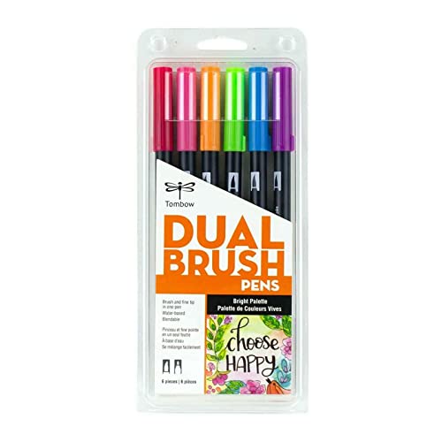 Tombow 56210 Dual Brush Pen Art Markers, Bright, 6-Pack. Blendabl...