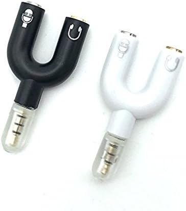 Wakaka 2 Pack 3.5mm Audio Jack to Headphone Microphone 2 Way U Splitter Converter Adaptor for All of 3.5mm Jack Devices, Black and White