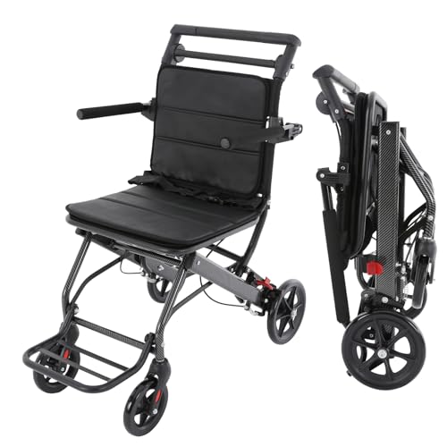 Sedia a rotelle pieghevole da viaggio, con poggiapiedi e braccioli girevoli a 270°, leggera, in alluminio, per adulti e anziani, fino a 100 kg