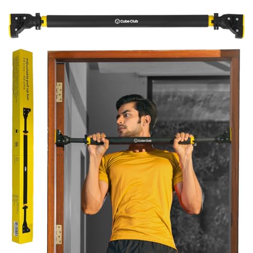The Cube Club Pull Up Bar for Doorway | Chinup Bar with No Screw Installation, Automatic Locking, Adjustable Width for Home Gym Exercise Fitness | Capacity - 440 Lbs