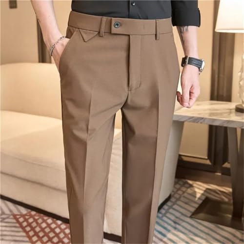 Men Slim Fit Suit Pants Solid Color Business Casual Straight Dress Trousers Office Wear with Elastic Waist2
