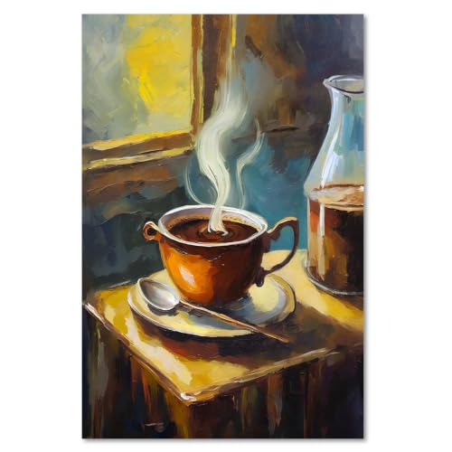 Lienzo impreso de café en ventana bodegón moderno para decoración de pared en salón