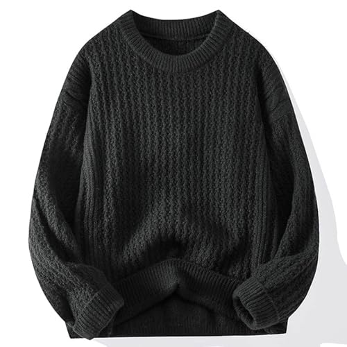 Men's Cable Crewneck Sweater Winter Casual Sweater Men Knitted Pullover Sweaters with Ribbing Edge Chunky Pullovers2