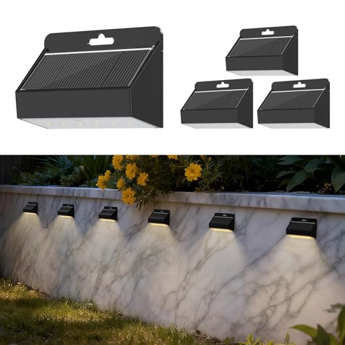 Smiling Shark Solarleuchten für Außen, 4 Stück LED Solar Wandleuchte Aussen IP65 Wasserdichte Wandlampe Solar Zaunleucht...