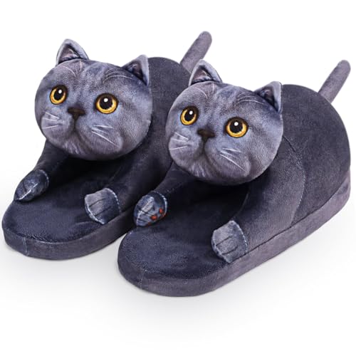 Openhahaha Chausson Femme Peluche, Chaussons Maison Chaude, Pantoufles Femme Confort, Pantoufles Hiver avec Chat Mignon, Slippers Antidérapant Mousse Mémoire Pour...