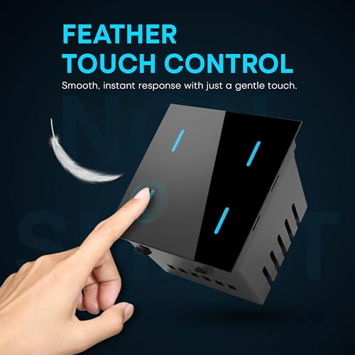 Image of HomeMate Basics Non-Smart 4 Gang Touch Switch | On /Off Touch Control | No App Required | Elegant Touch Switches for Home and Office - Black