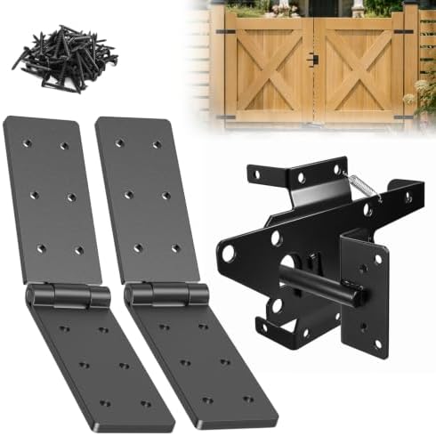 Self Locking Gate Hinges and Latch Set 3Pack for Wood Fence