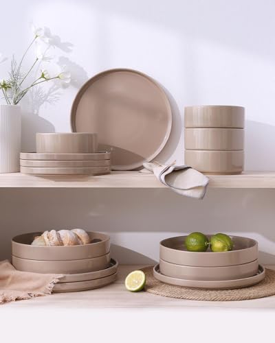 Image of Famiware Nebula Plates and Bowls Sets, Dinnerware Sets, Dishes Set for 8, 8-Set(24pcs), Cinnamon Brown