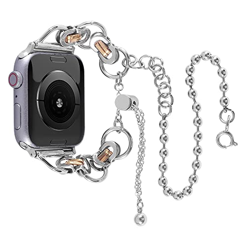 Metal Band Compatible with Apple Watch 45mm, Women Glitter Bracelet Stainless Steel Replacement Strap Compatible with iWatch Ultra 49mm 45mm 44mm 42mm Adjustable Wrist Strap Serie 9/8/7/6/5/4/3/2/1/SE