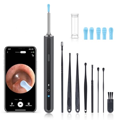Image of Ear Wax Removal Tool Camera - Ear Cleaner with 1080P HD Camera, Otoscope with Light, Earwax Removal Kit for iPhone, iPad, Android Phones (Dark Grey)