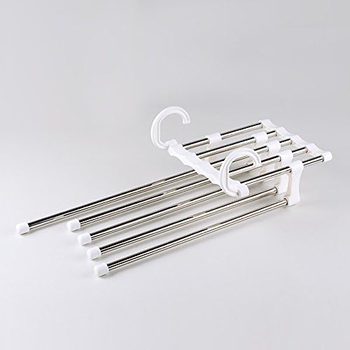 Attac Stainless Steel 5 in 1 Multifunctional Trousers Pants Ties Scarf Shawl Rack Hanger Space Saver Storage (White)