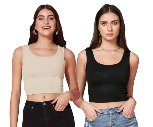 Image of TOPLOT Women's Solid Ribbed Round Neck Sleeveless Slim Fit Tank Top (5069)
