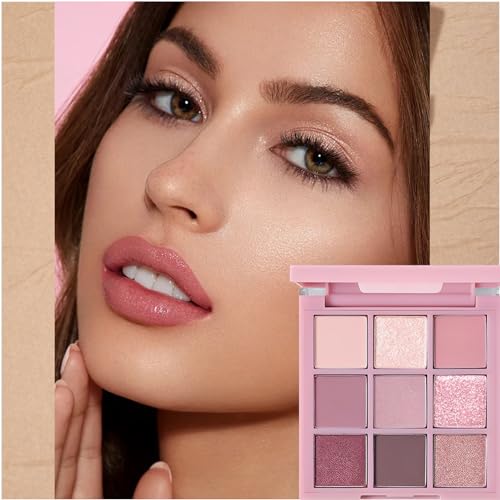 Pink Eyeshadow Palette Shimmer Eyeshadow 9 Colour Matte Nude Eye Shadow Make-Up Palettes Shimmer Natural Long Lasting Highly Pigmented Glitter Eye Shadow Pallets for Women - Image 6