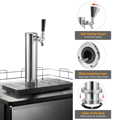 Hilangsan All Stainless Steel Single Beer Tap Tower Draft Beer Tower Kegerator Tower Keg Tower Kegerator Parts Kegerator Kit Beer Tap Faucet Pre-assembled Beer Line 3\" Beer Tower Dispenser - Thumbnail 4