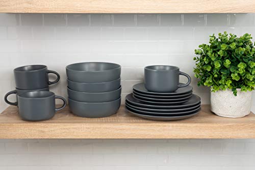 10 Strawberry Street Wazee Matte Coupe Dinnerware Set, 16 pc, Charcoal Gray