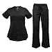 Soft Premium Mock Wrap Professional Work-Wear Women Top and Pant Set (Black, Medium)