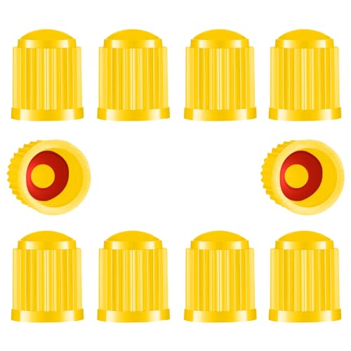 10 Pcs Tyre Valve Caps Car Dust Caps Bike Tire Stem Dust Covers with Seal O-Ring for SUV Cars Bike Motorcycle Truck, Yellow