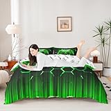 Picture of Manfei Modern Gamer Duvet Cover Set Twin Size, Green Honeycomb Gamepad Comforter Cover with 1 Pillowcase, Vodeo Games Bedding Set 2pcs for Kids Boys Girls Teens Gaming Bedspread Cover,No Comforter