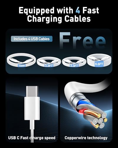 Image of 380W USB C Charger Block with 4 USB Cables Dual 100W Charging Station | 8-Port USB C Charging Station Laptop Charger Fast Type C Charging Block