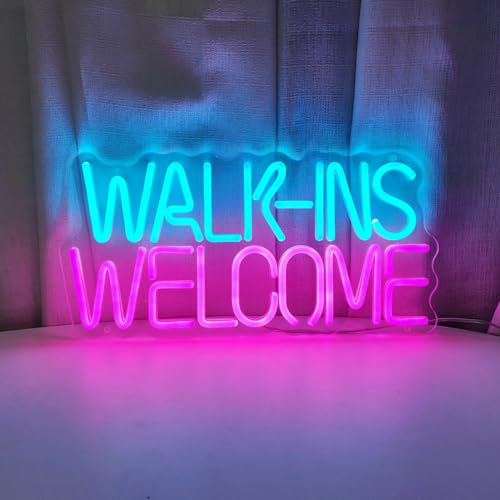 Image of Walk Ins Welcome Neon Signs For Wall Decor, 15.7 * 7.7 Inches Studio Room Led Lights Sign, Pink Business Decor, Aesthetic Operated Light, Store Room Accessories For Door Decorations, SIGNVIA