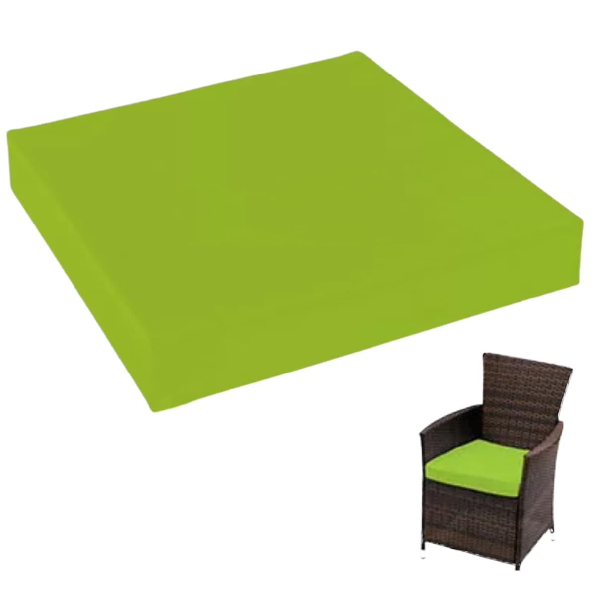 4cm Thick Waterproof Chair Cushion Removable Zipped Cover Foam Seat Pad for Kitchen, Dining Room, Garden Patio & Rattan Furniture (Lime Green, 20" x 22" (50 x 56 cm))
