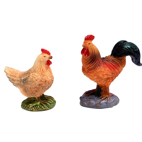 2 statuette in miniatura a forma di gallo e gallina, accessori da giardino delle fate, animali da fattoria intagliati per micro paesaggi, bonsai, decorazioni da scrivania, decorazioni per torte