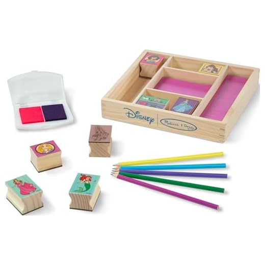 Melissa & Doug Disney Princess Wooden Stamp Set: 9 Stamps, 5 Colored Pencils, and 2-Color Stamp Pad - Disney Princess Coloring, Stamps With Washable Ink, Disney Stamps For Kids Ages 4+