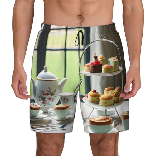 Afternoon Tea Print Men Stylish Functionality Swim Trunks Breathable Beach Shorts Surfing Gym Fishing