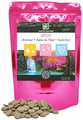 NAKURU | Détox = Artichaut + Aubier de Tilleul + Radis Noir | Gamme Équilibre | Fabriqué en France | (500 Comprimés de 600mg / Poids Net: 300g)