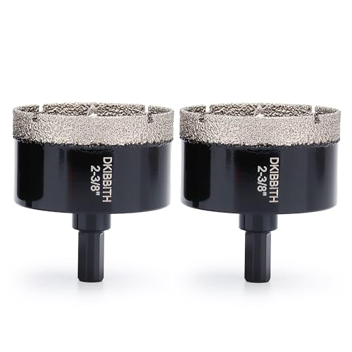DKIBBITH 2-3/8" Diamond Hole-Saw Bits with Pilot Drill Bit - 2Pack 2-3/8" Diamond Tipped Tile Hole Saws with Guiding Bit for Porcelain Tile Ceramic Pottery Granite Stone Glass Bottles 60mm.