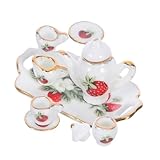Service à thé complet : l'ensemble comprend une théière miniature et des mini-tasses à thé en céramique, comme un ensemble complet de tasses à thé miniatures pour les de jeu de thé ou la construction de scènes miniatures de maison de poupée, des mini-tasses à thé en céramique, des accessoires de cuisine de maison de poupée