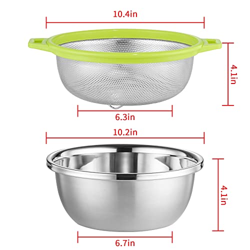 Popgrade Stainless Steel Colander Strainer Bowl Set, Rice Fruit Washing Bowl Basket, Fruit Strainer, Rice Washer Strainer Bowl Container For Kitchen, Colander Bowl, Green #TOP6