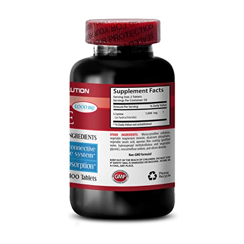 L-Lysine Organic - L-Lysine 1000Mg - For Energy Production - Bone Supplements - Bone And Joint Health Supplements - Bone Health - Bone Health Supplement - Bone Support Pills - 1 Bottle 100 Tablets #TOP3