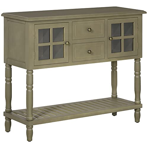 HOMCOM Vintage Console Table with 2 Drawers and Cabinets, Retro Sofa Table for Entryway, Living Room and Hallway, Light Grey HOMCOM Vintage Console Table with 2 Drawers and Cabinets, Retro Sofa Table for Entryway, Living Room and Hallway, Light Grey