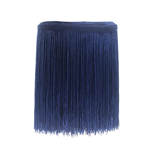 Yalulu Puntilla de flecos para falda, 10 metros de largo, 20 cm de ancho, de poliéster, con flecos latinos, borlas de encaje, macramé, latina, samba, ideal para vestido de danza 10 metros azul marino Cover