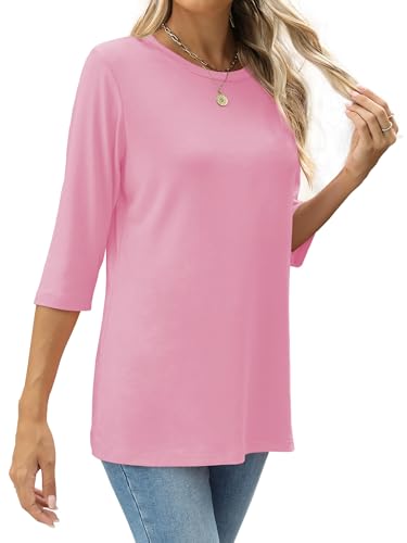 Image of JomeDesign Womens Tops 3 /4 Sleeve Shirts Round Neck Loose Casual Blouses