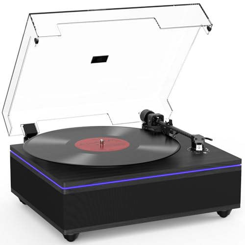 Image of Record Player with Built in Speakers Bluetooth 5.3 Turntable Belt Drive 2-Speed Turntables for Vinyl Records High Fidelity Records Player with Magnetic Cartridge AT-3600L, Cool Light Strip, Black
