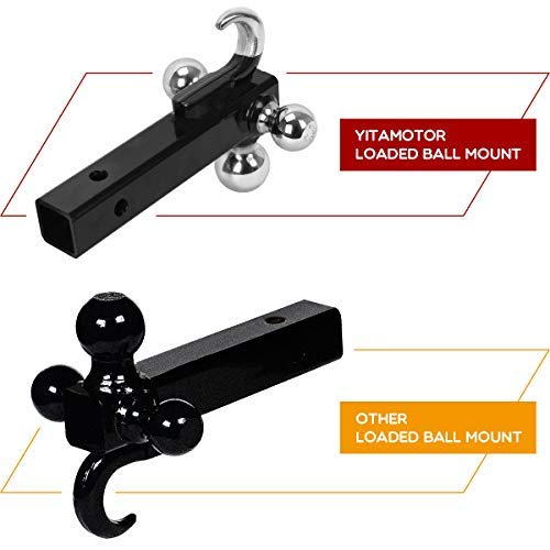 Yitamotor Trailer Hitch Tri Ball Mount With Hook, Multi Hitch Ball Mount Fits 2" Hitch Receiver, 1-7/8", 2", 2-5/16" Tri Ball Hitch (Black&Chrome) #TOP5