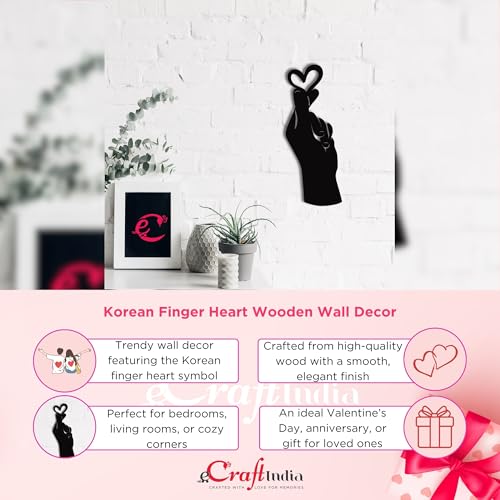 Image of eCraftIndia Korean Finger Heart Wooden Wall Decor for Living Room Bedroom Home Wall Decor Item Wall Art for Home Decor Valentine Gift for Girlfriend Boyfriend Husband Wife Her Him Valentine Decoration
