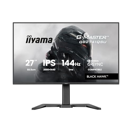 iiyama Ecran G-Master Black Hawk, GB2741QSU-B1 IPS, Adaptive Sync, QHD@144Hz, 1ms, 350cd, HP, HDMI/DP/USB HUB, réglable en Hauteur, Black Tuner, G-Sync Compatible