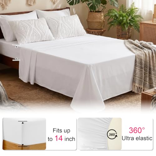 Image of 7 Pieces White Comforter Set for All Seasons Tufted Boho Bedding Set Full Size Farmhouse Bed in A Bag as Gifts (1 Comforter, 1 Flat Sheet, 1 Fitted Sheet, 2 Pillowcase and 2 Pillow Sham)