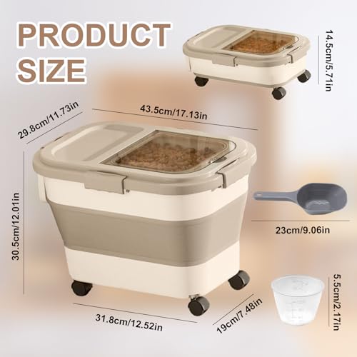Zyluniy Hundefutter Aufbewahrungsbox, Faltbarer Hundefutter Behälter, Lebensmittelbox mit Rädern, Futterbox Hund, Futterbehälter, Tierfutterbehälter, Trockenfutter, Bpa-Frei für Hund und Katze