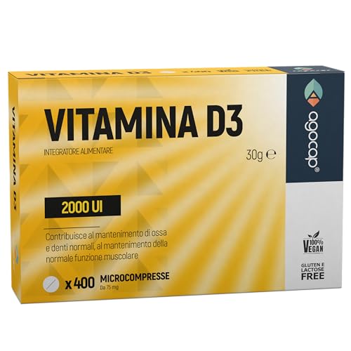 Vitamina D3 2000 UI, Integratore Alimentare per Ossa e Sistema Immunitario, Formato Pocket, 400 compresse