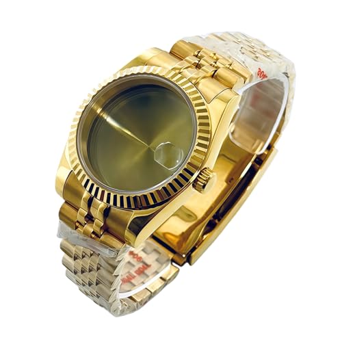 Boîtier montre NH35 or complet 40mm avec lunette cannelée et verre saphir haute qualité